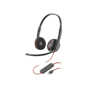 Poly Blackwire 3220 USB Type-C Corded Stereo UC Headset, 28mm Speaker Size, Omnidirectional, Dynamic EQ Optimized, Black | 209749-101